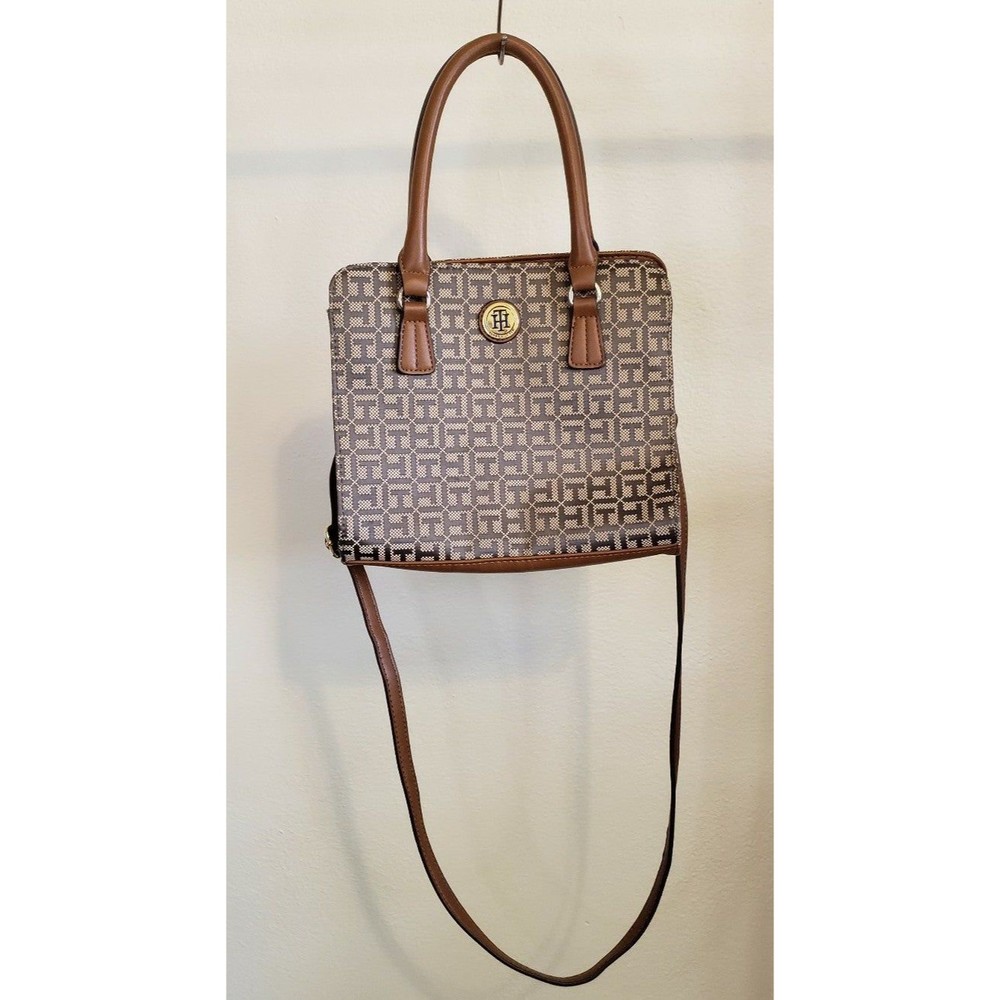 Tommy Hilfiger Brown Beige Crossbody Satchel Purse Handbag